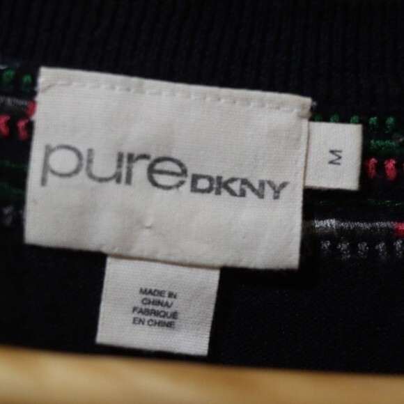 Pure DKNY Black Embroidered Cardigan Colorful Linen Blend Cropped Medium - Picture 12 of 13